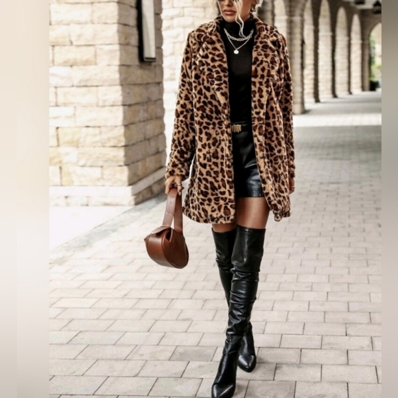 New Luxe Leopard Print Faux Fur Fluffy Coat Jacket Brown Black Tan - Picture 1 of 9
